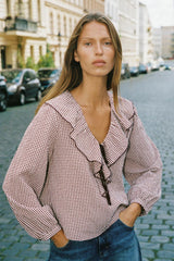 Adele | Playful Gingham Ruffle Blouse