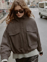 Noa | Chic Herringbone Bomber Jacket