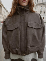 Noa | Chic Herringbone Bomber Jacket