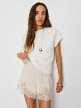 Faye | Lace Trim Satin Shorts