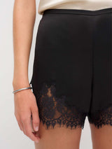Faye | Lace Trim Satin Shorts