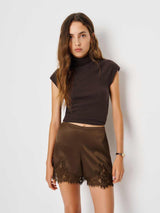 Faye | Lace Trim Satin Shorts