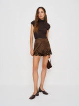 Faye | Lace Trim Satin Shorts