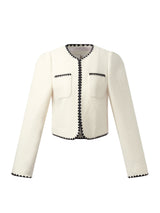 100% Wool Contrast Trim Women Crop Jacket GOELIA