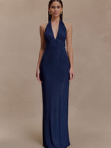 Celeste | Halter Diamante Maxi Dress