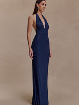 Celeste | Halter Diamante Maxi Dress