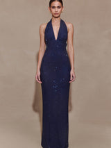Celeste | Halter Diamante Maxi Dress