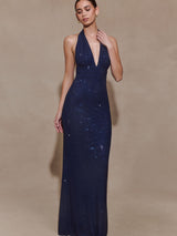 Celeste | Halter Diamante Maxi Dress