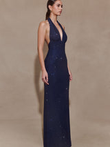 Celeste | Halter Diamante Maxi Dress
