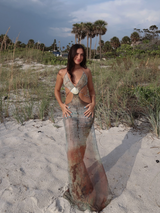 Reese | Elegant Shell Waist Cut-Outs Maxi Dress