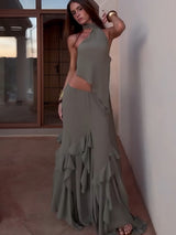 Olive Mirag Draped Ruffle Skirt Set