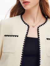 100% Wool Contrast Trim Women Crop Jacket GOELIA