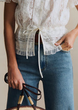 Thalina | Sheer Lace Tie Blouse