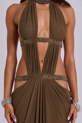 Zoe | Rhinestone Drape Maxi Dress