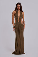 Zoe | Rhinestone Drape Maxi Dress