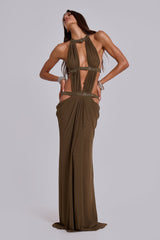 Zoe | Rhinestone Drape Maxi Dress