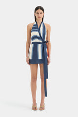 Monroe | Striped Wrap Halter Mini Dress