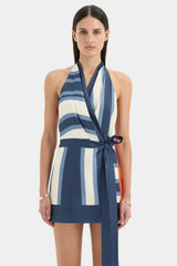 Monroe | Striped Wrap Halter Mini Dress