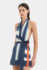 Monroe | Striped Wrap Halter Mini Dress