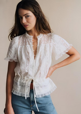 Thalina | Sheer Lace Tie Blouse
