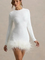 Elise | Sequin Feather Mini Dress