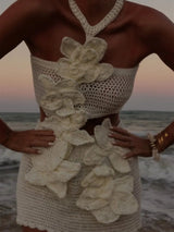Margaret | Halter Knit Floral Mini Dress