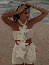 Margaret | Halter Knit Floral Mini Dress