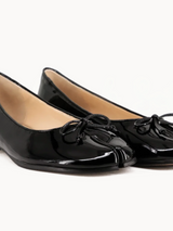 Orielle | Black Leather Split-Toe Tabi Fold Ballerina Flats