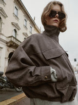 Noa | Chic Herringbone Bomber Jacket