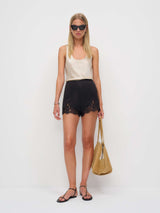 Faye | Lace Trim Satin Shorts