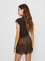 Faye | Lace Trim Satin Shorts