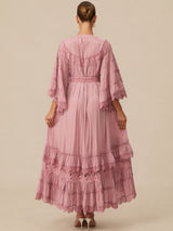 Elara | Pink Floral Lace Layered Midi Dress