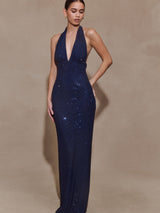 Celeste | Halter Diamante Maxi Dress