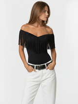 Luxe Black Fringe Top