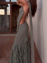 Olive Mirag Draped Ruffle Skirt Set