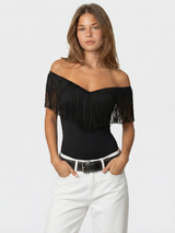 Luxe Black Fringe Top