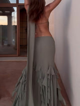 Olive Mirag Draped Ruffle Skirt Set