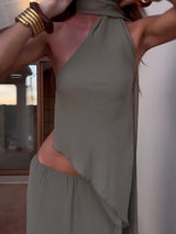 Olive Mirag Draped Ruffle Skirt Set