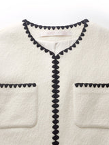 100% Wool Contrast Trim Women Crop Jacket GOELIA