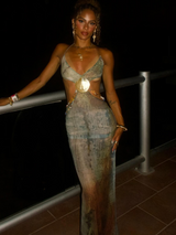 Reese | Elegant Shell Waist Cut-Outs Maxi Dress