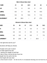 Split-toe Tabi Shoe size chart for men and women with conversion tables and instructions on how to measure foot length.