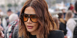 Editor in Chief of Vogue Australia Christine Centenera was seen wearing black Bottega Veneta BV1273S 003 Drop Aviator sunglasses with yellow lenses at the Christian Dior Fall/Winter 2025 fashion show during Paris Fashion Week