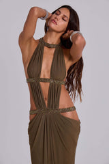 Zoe | Rhinestone Drape Maxi Dress