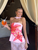 Ariah | Floral Sleeveless Top with Scarf