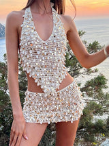 Myra | Halter Shell Decorated Mini Skirt Set