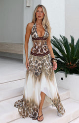 Lexie | Leopard Print Studded Maxi Dress