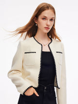 100% Wool Contrast Trim Women Crop Jacket GOELIA