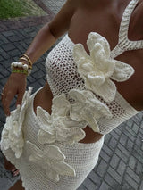 Margaret | Halter Knit Floral Mini Dress