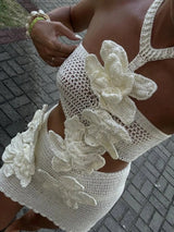 Margaret | Halter Knit Floral Mini Dress